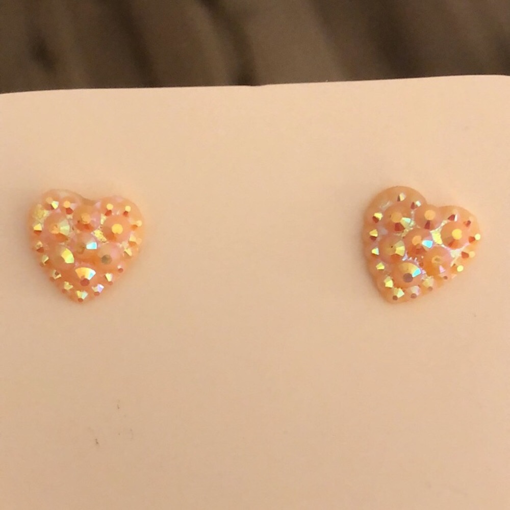 Iridescent Blush-Pink Druzy Heart Earrings